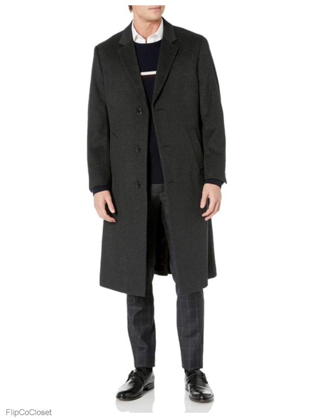 Mens Wool Blend Full Length Topcoat Notch Lapel Overcoat